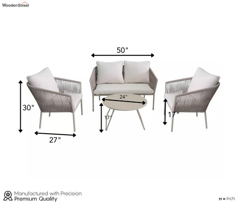 White Rope 4 Seater Sofa Set With Table And White Cushions Color