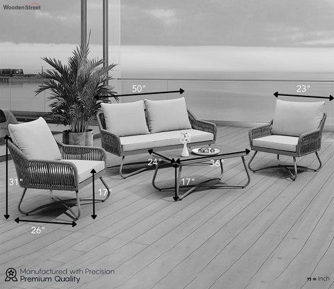 Grey Rope 4 Seater Set With Table And Grey Cushions