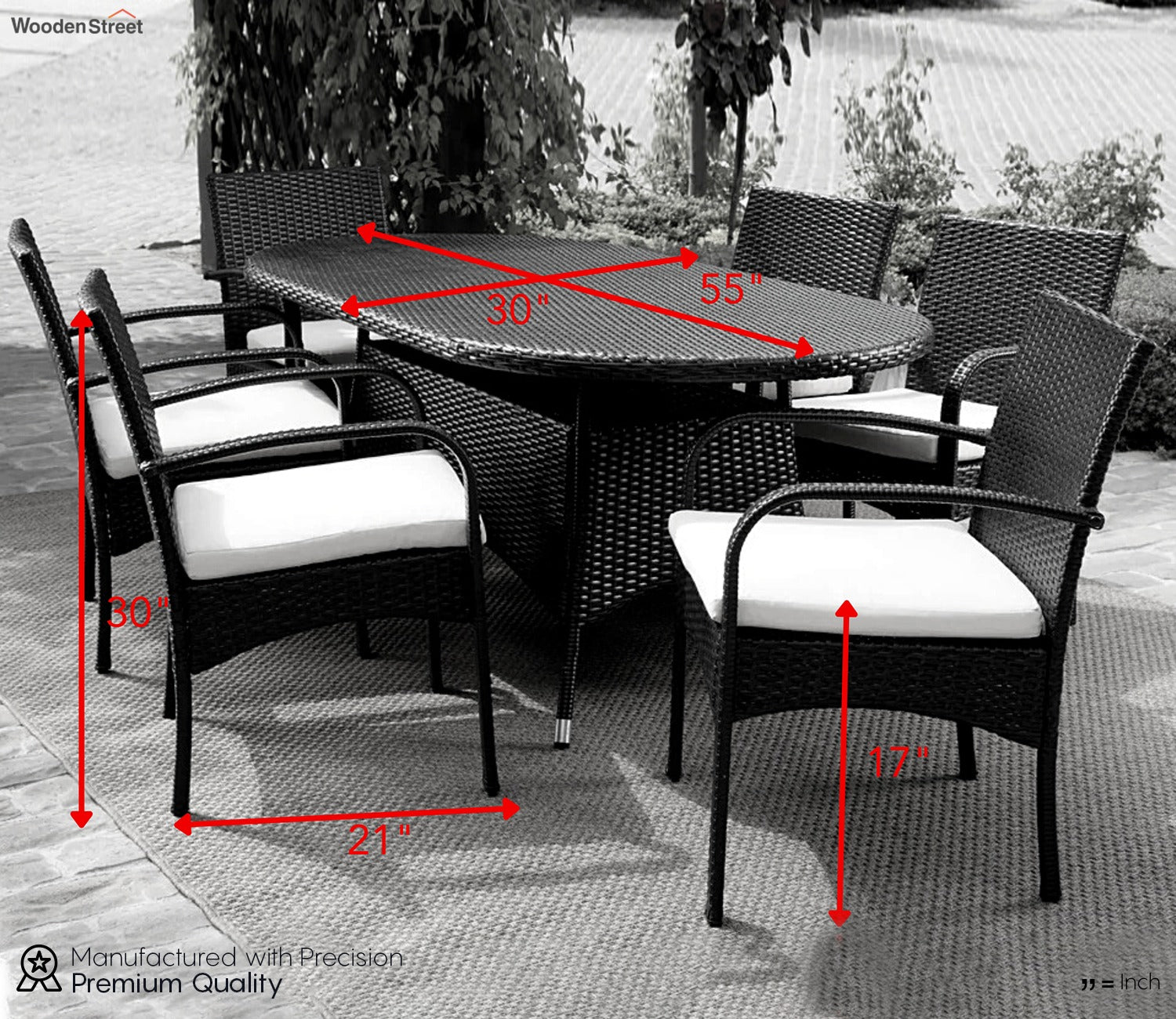 Dark Brown Rattan And Wicker Dinning Patio Set With Cream Cushions