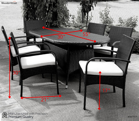 Dark Brown Rattan And Wicker Dinning Patio Set With Cream Cushions