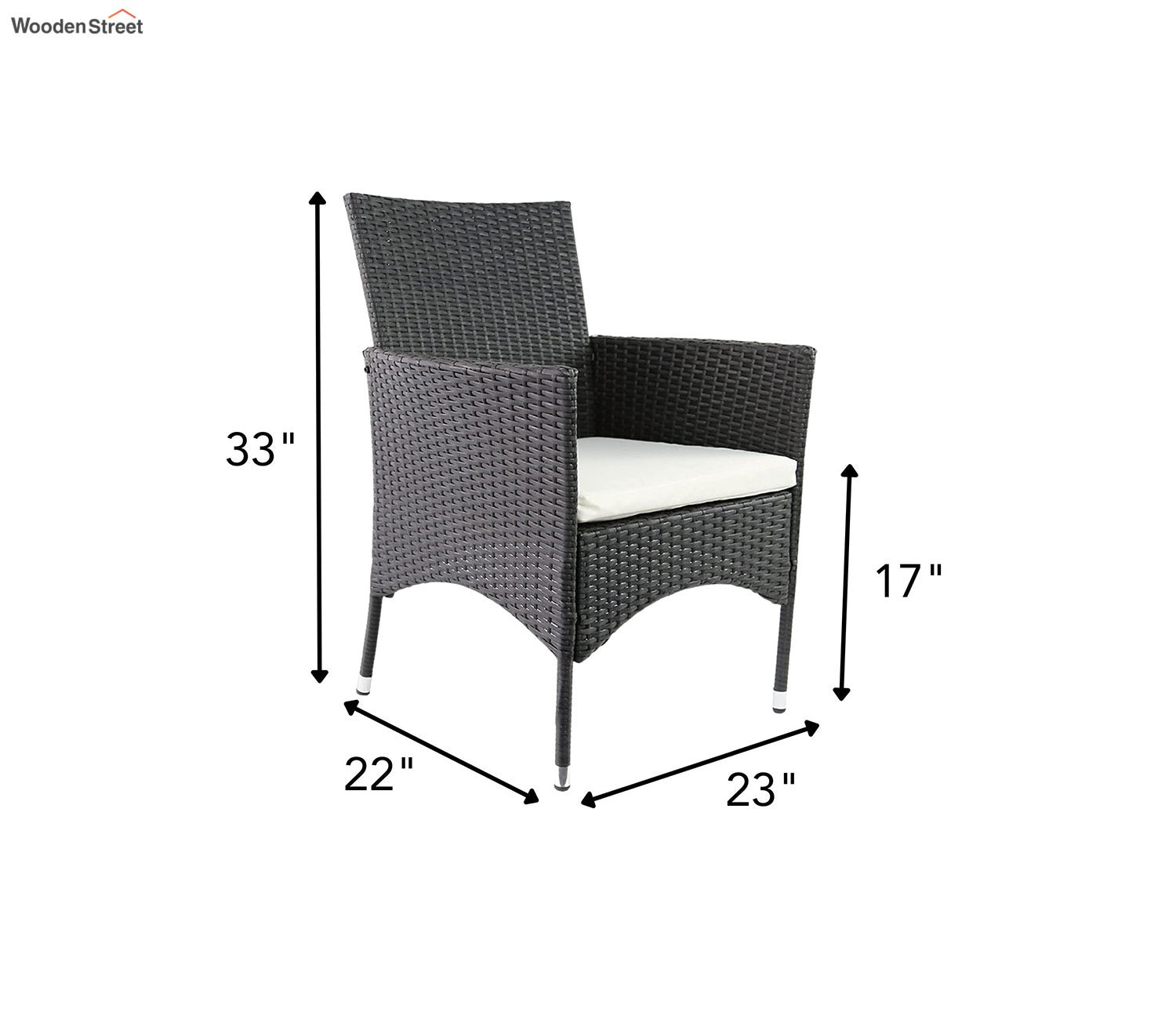 Black Rattan And Wicker Patio Chair with White Cushions (Set Of 2)