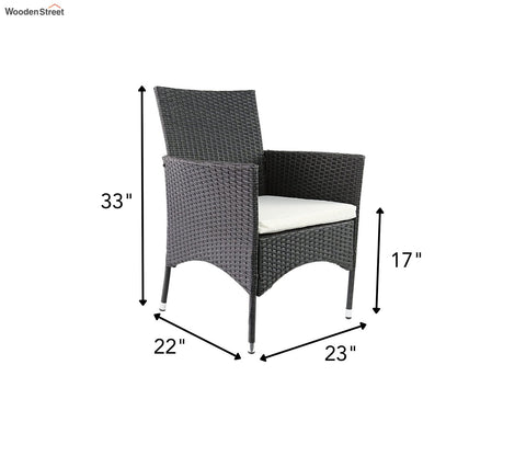 Black Rattan And Wicker Patio Chair with White Cushions (Set Of 2)