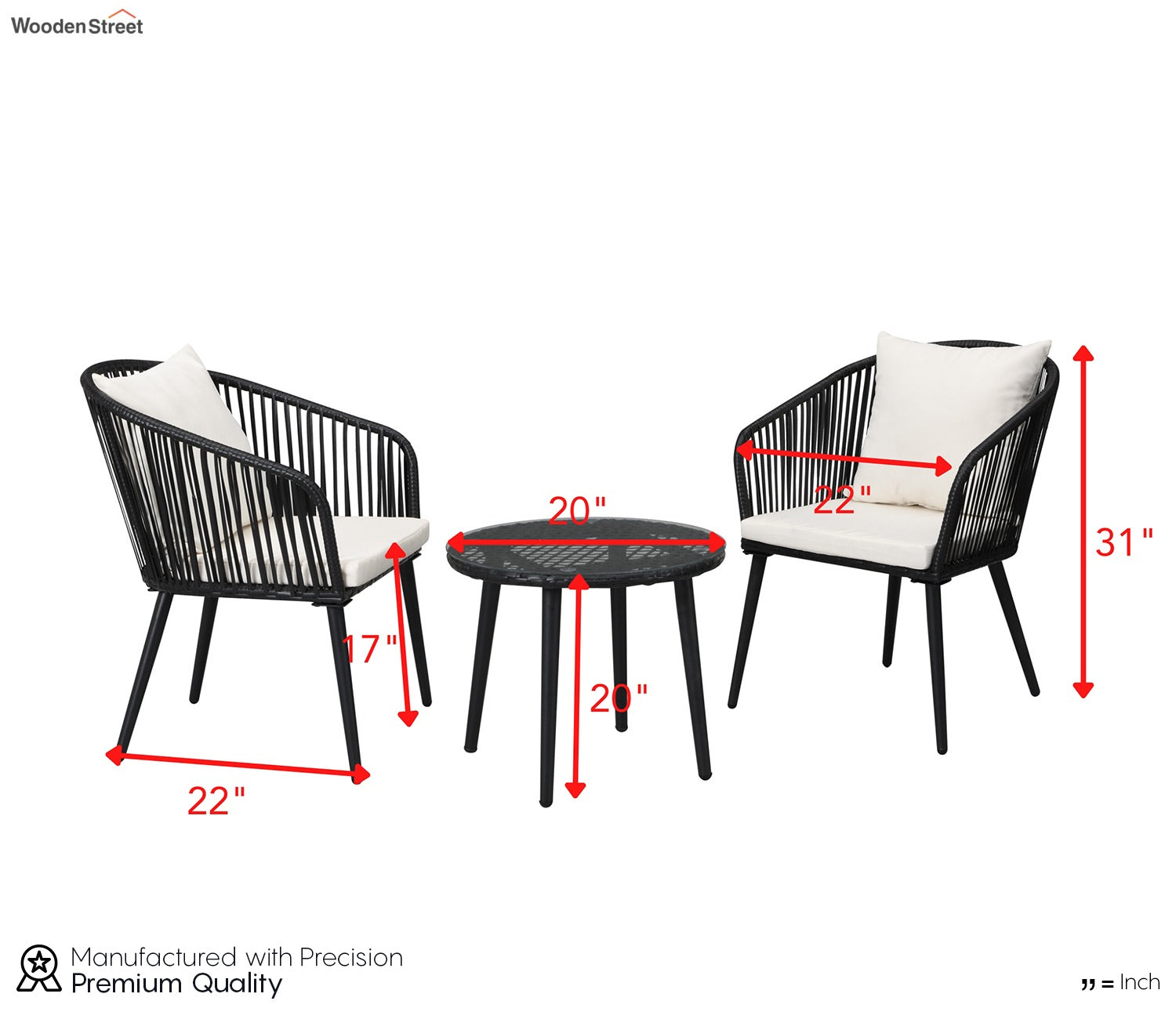 Black 2 Seater Chair With Table And Cream Cushions Balcony Set