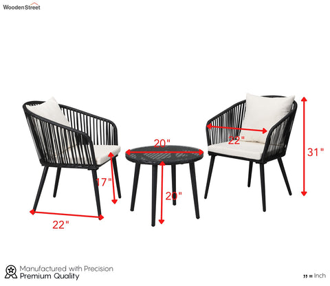 Black 2 Seater Chair With Table And Cream Cushions Balcony Set