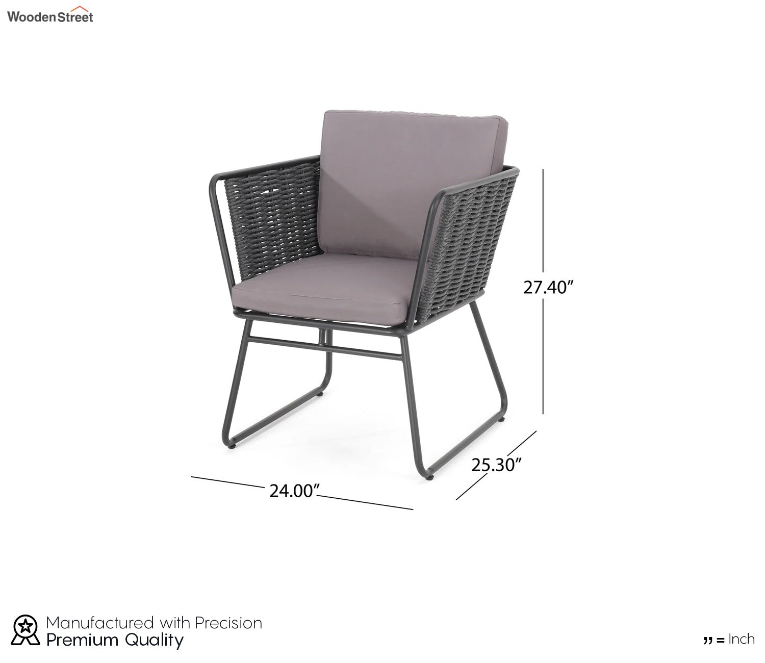 Grey Color Rope 2 Seater Chair Set With Grey Cushions