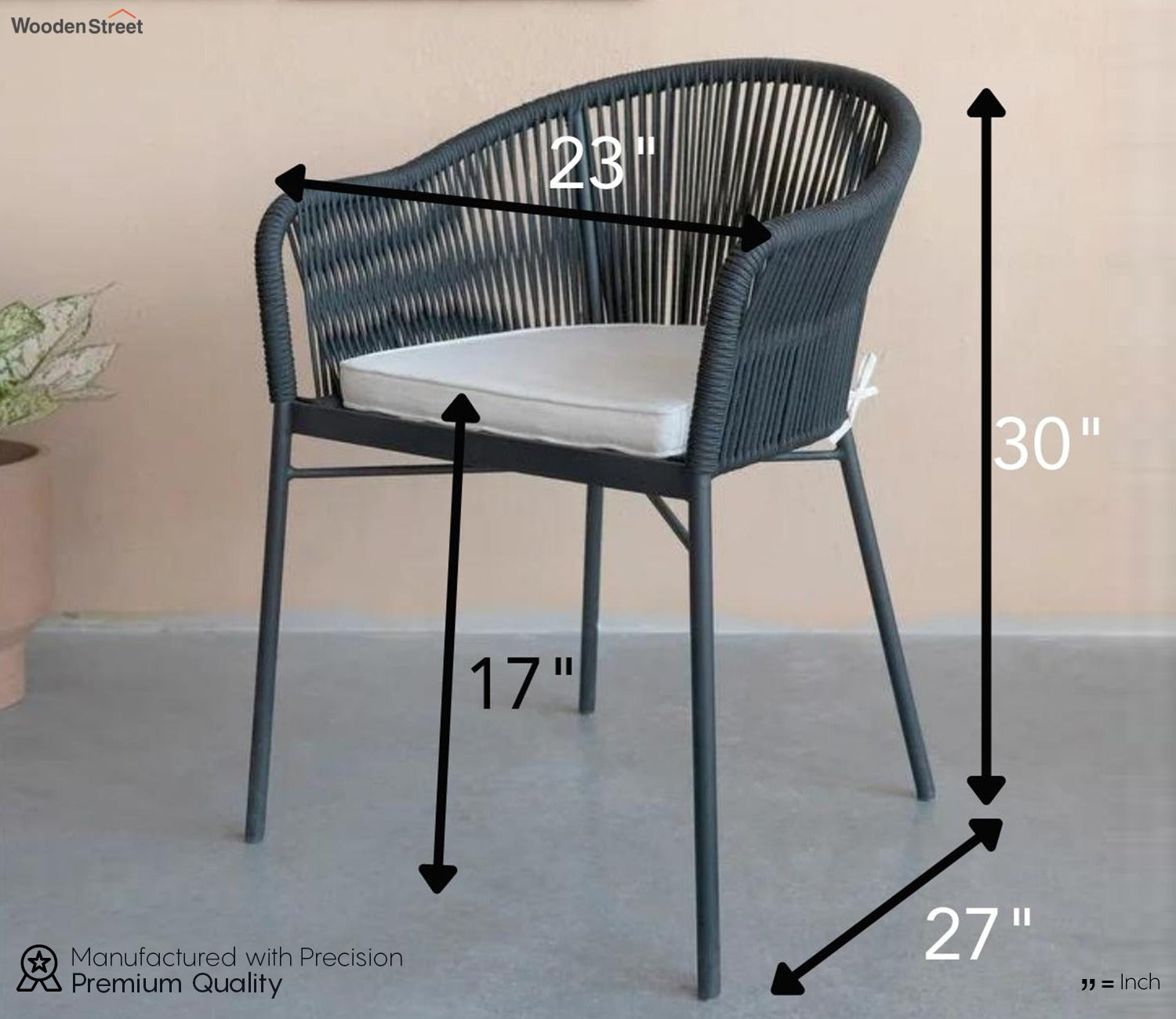 Black Rope 2 Seater Chair Set With Off White Cushions