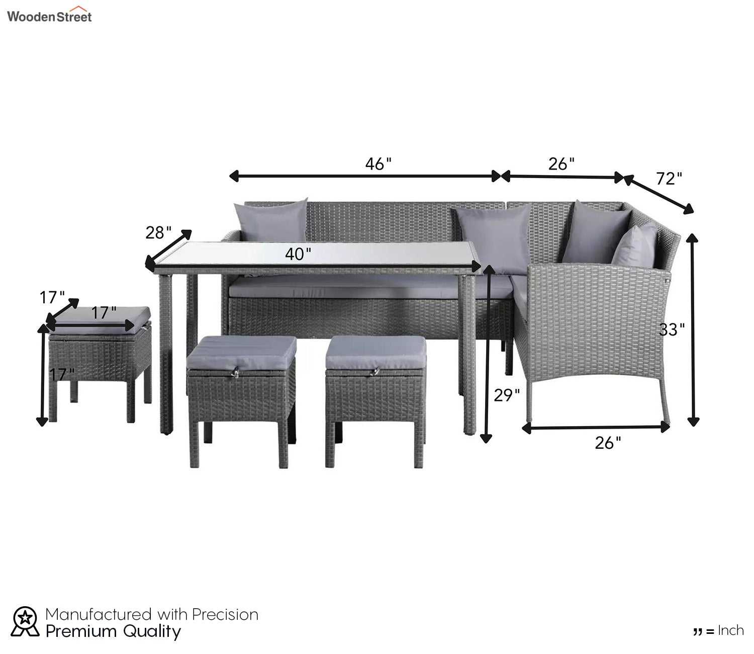 Grey Rattan And Wicker 8 Seater Patio Set With Table And Grey Cushions