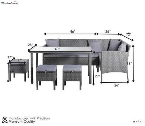 Grey Rattan And Wicker 8 Seater Patio Set With Table And Grey Cushions
