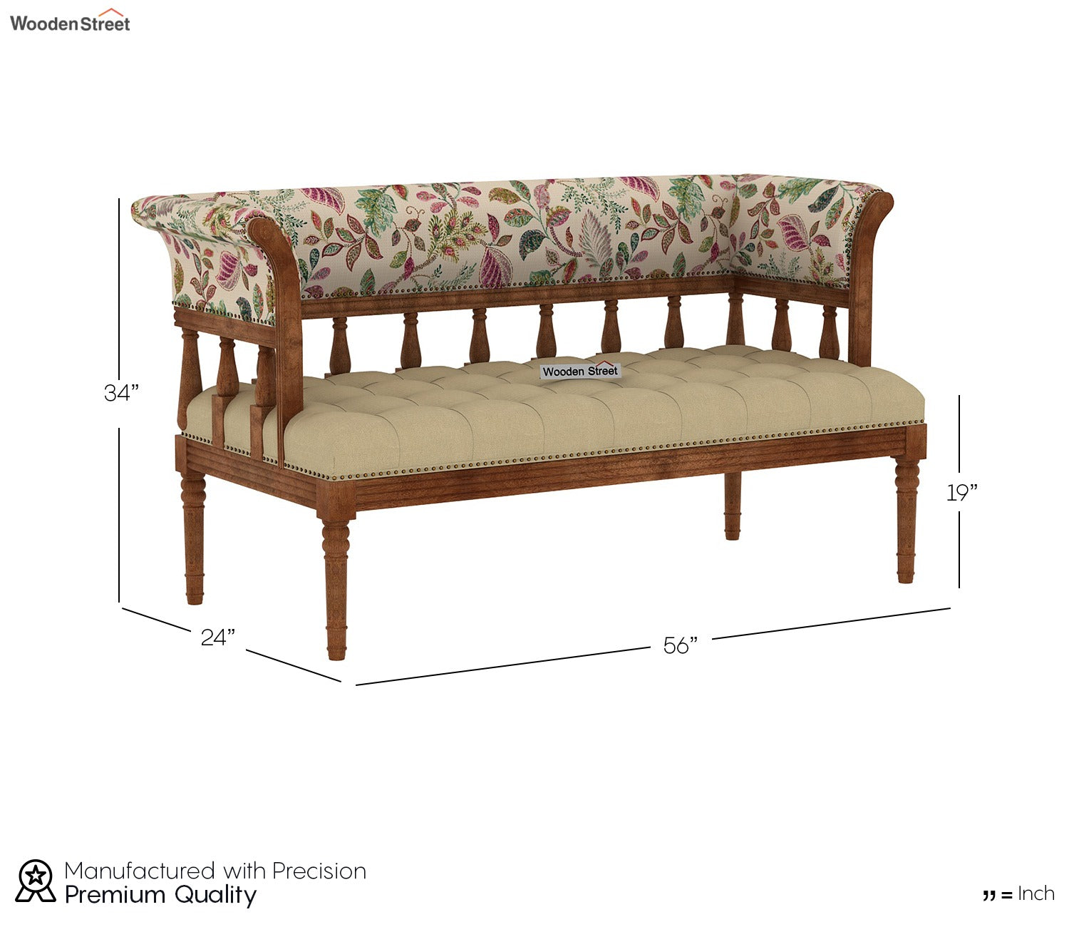 Reyes Bench With Back Rest (Cotton, Rosy Leaf)