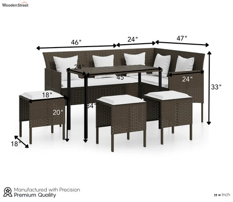Dark Brown Rattan And Wicker 7 Seater Patio Set With Table And Off White Cushions