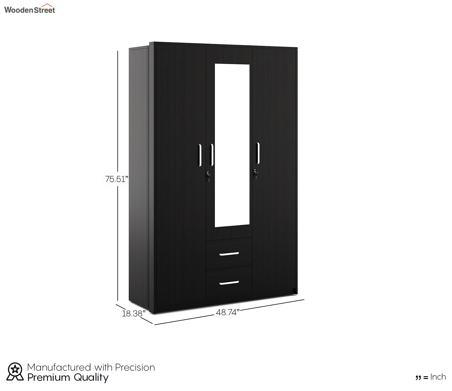Kosmo Apex 3 Door Dresser Wardrobe (Flowery Wenge Finish)