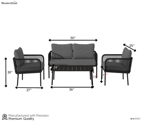 Grey Rope 4 Seater Sofa Set With Rectangle Table And Grey Cushions