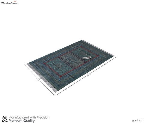 Faded Blues Cotton Embroidery Print Rug - 4 x 6 Feet