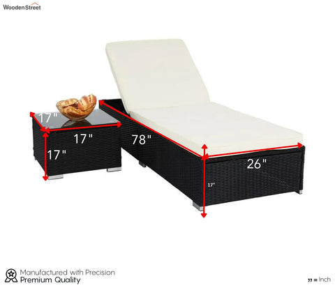 Black Two Rattan Wicker Outdoor Patio Lounger With White Cushions And Table
