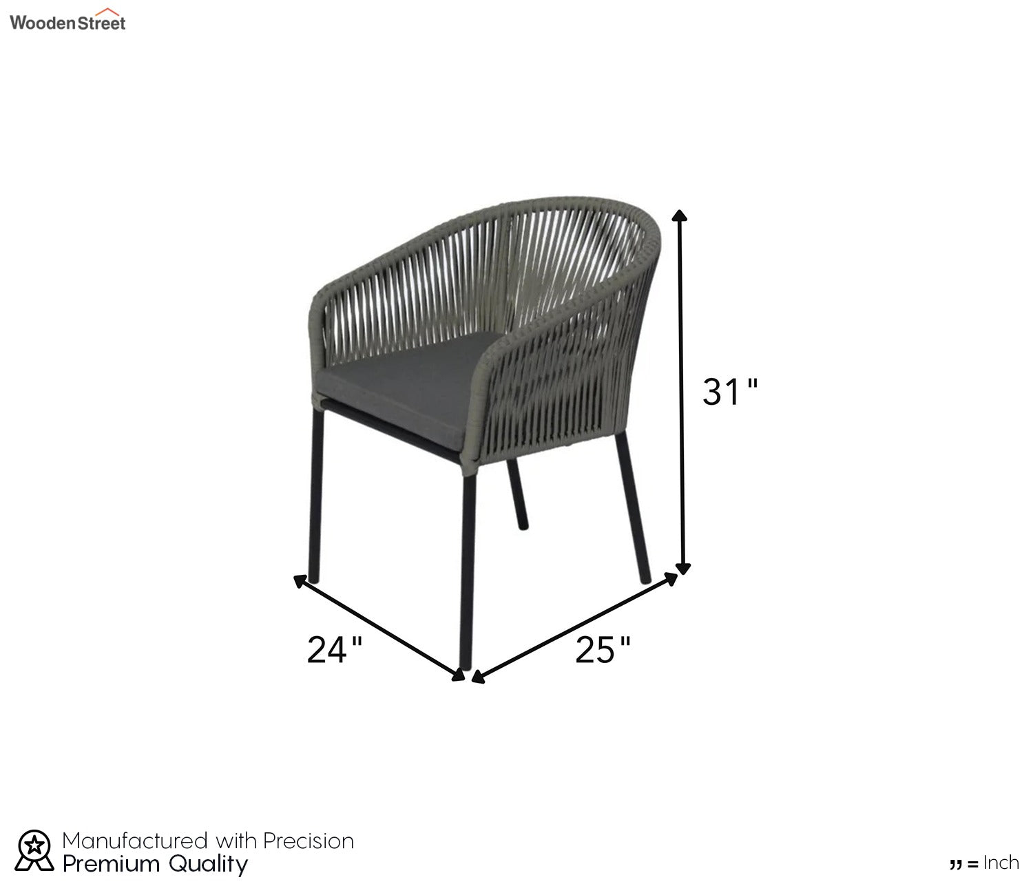Black Rope 2 Seater Chair Set With Grey Cushions Color