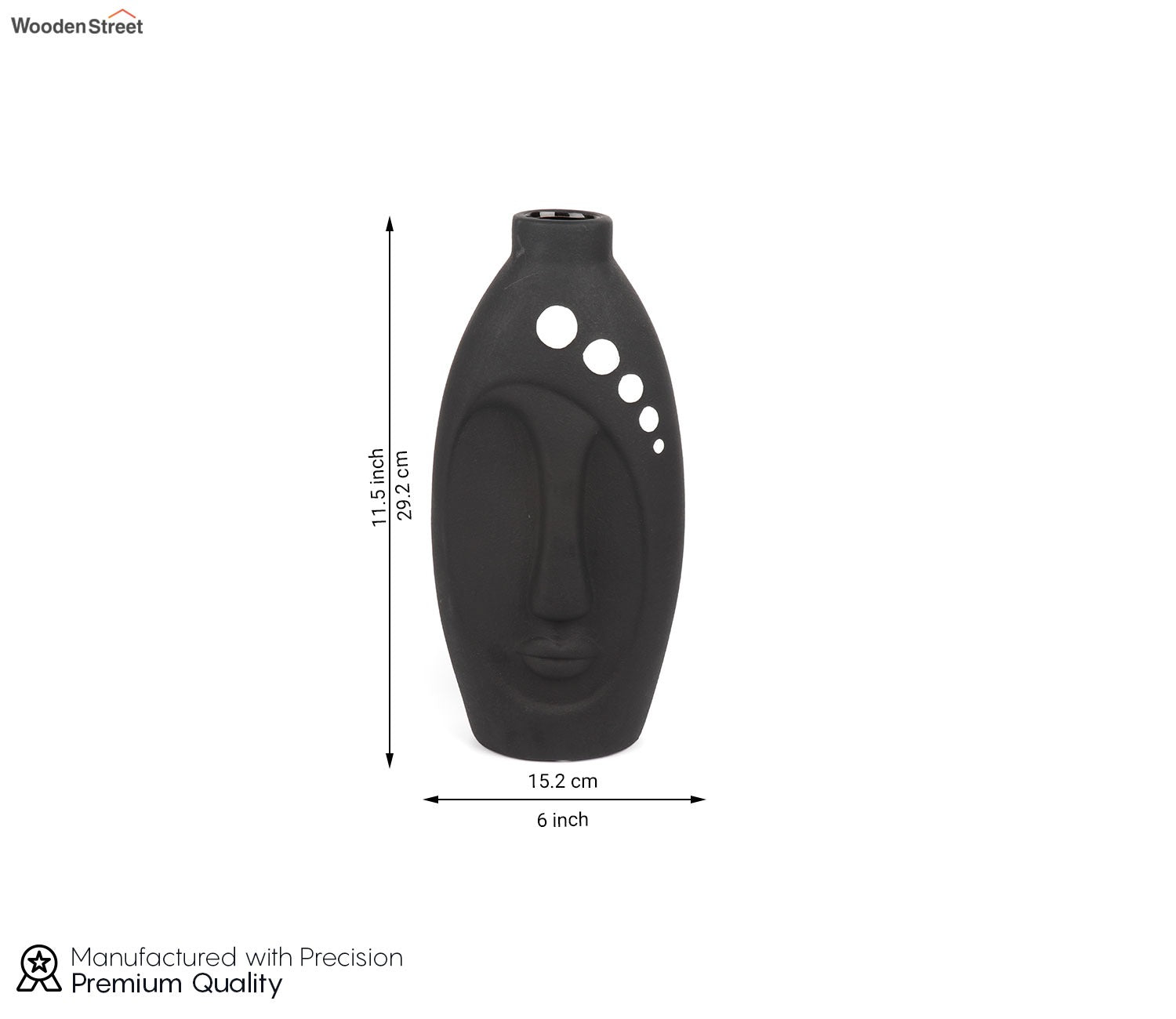 Silkaura Human Face Ceramic Vase (Black, L)