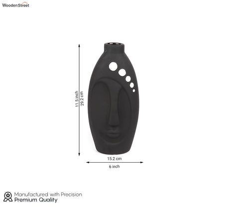 Silkaura Human Face Ceramic Vase (Black, L)