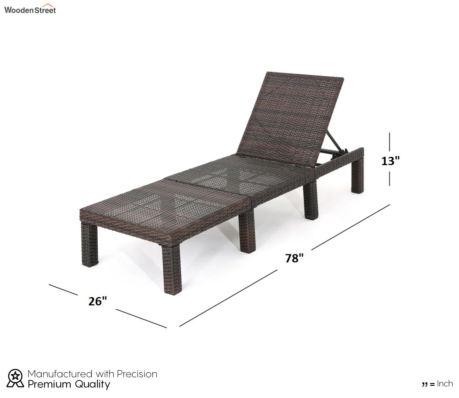 Dark Brown Adjustable Outdoor Patio Lounger With Orange Cushions