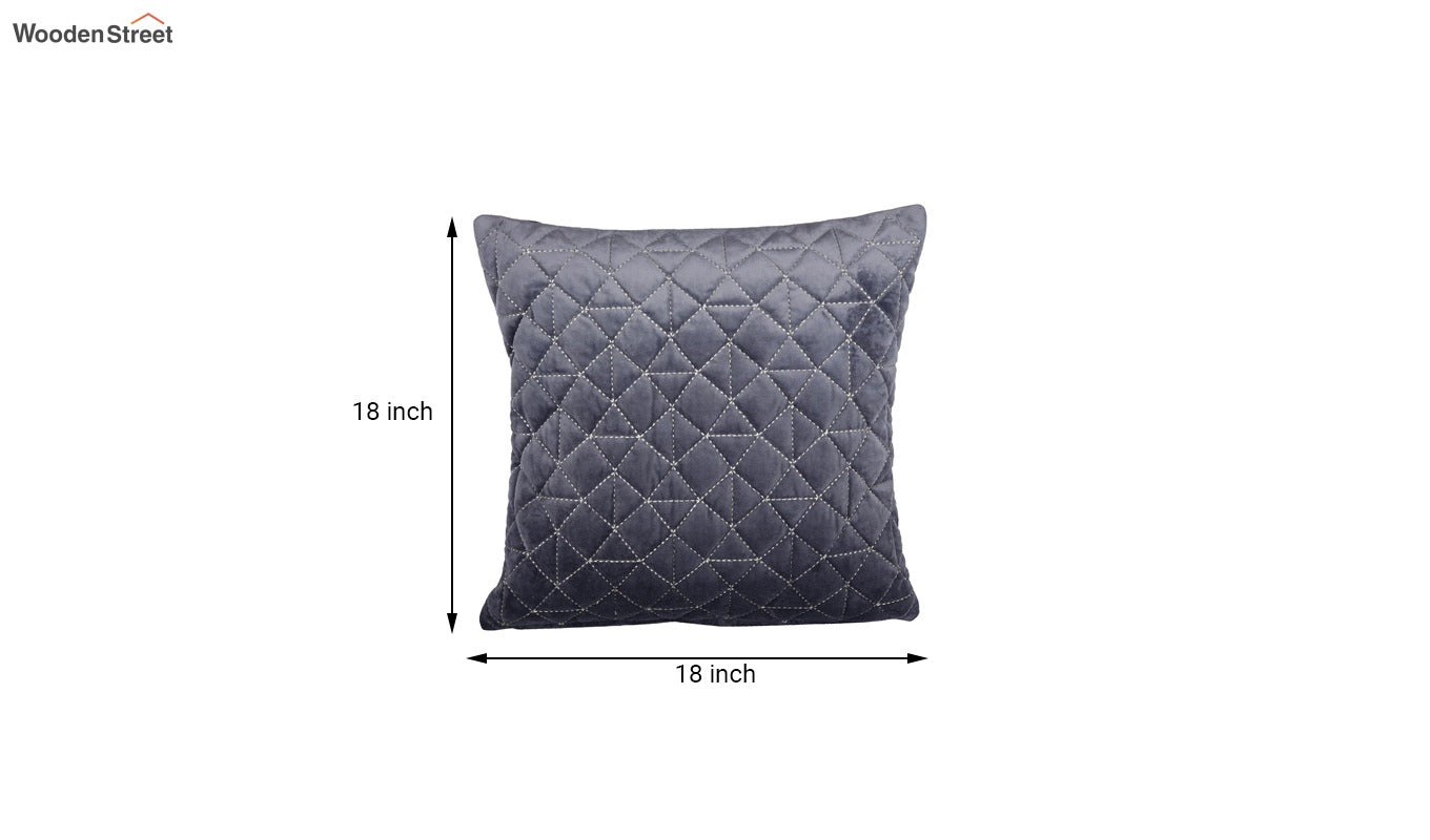 Velvet Quilted Cushion Cover - Set Of 1 (Grey, 18 x 18 inch)