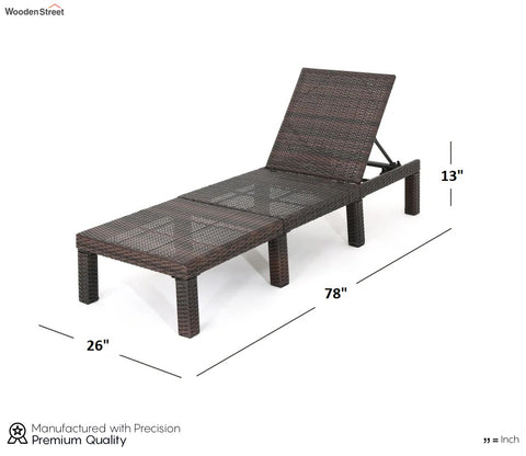 Dark Brown Adjustable Outdoor Patio Lounger With Green Cushions