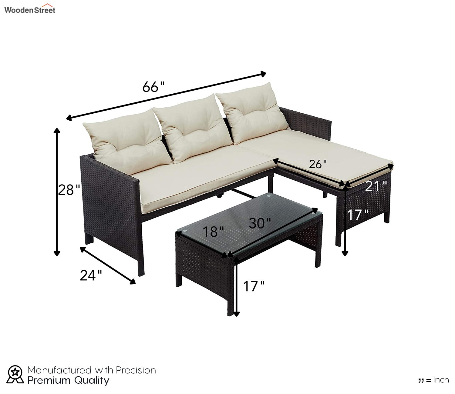Black Rattan And Wicker Outdoor Furniture Set With Cream Cushions And Table