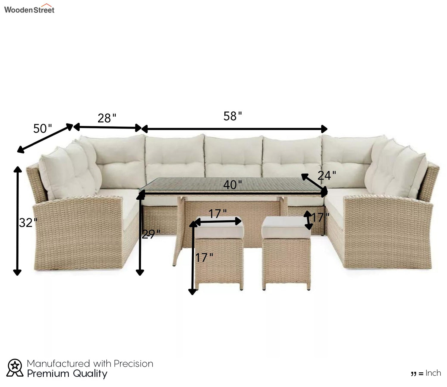 Beige Rattan And Wicker Patio Set With Table And Off White Cushions