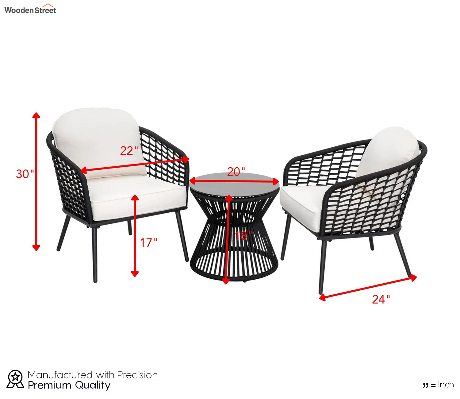 Black Rope 2 Seater With Table And Off-White Cushion Covers
