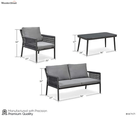 Grey Rope 4 Seater Sofa Set With Table And Grey Cushions