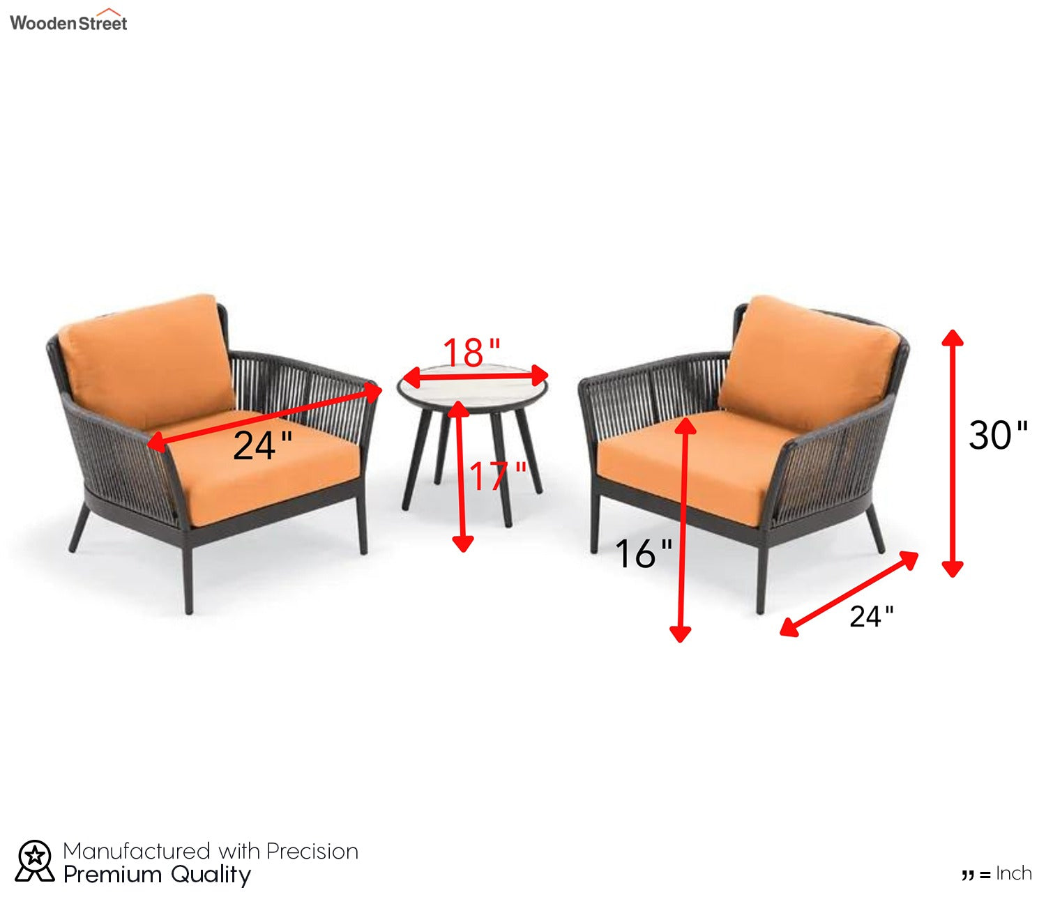 Grey Rope 2 Seater Chair With Table And Orange Cushions Balcony Set