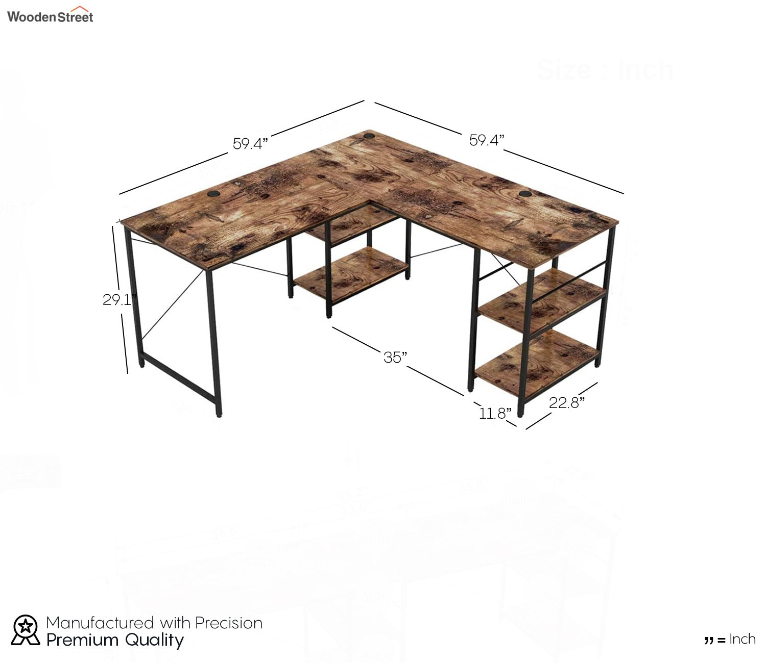 L Shaped Desk with Shelves and Reversible Corner Computer Desk