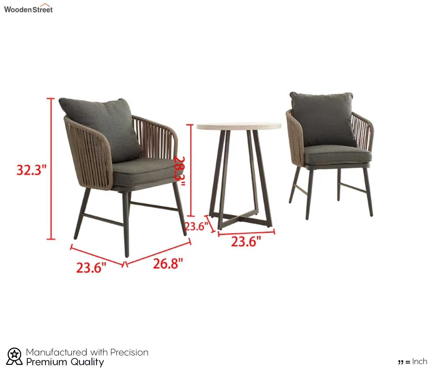 Brown Rope 2 Seater Chair Set With Table And Grey Cushions