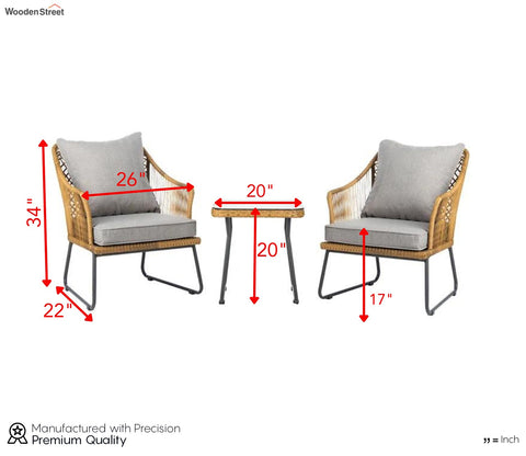 Beige Rattan And Wicker 2 Seater Chair With Table And Grey Cushions Balcony Set
