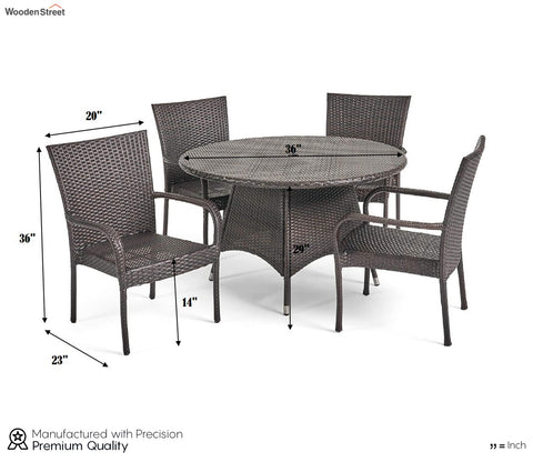 Dark Brown Wicker And Rattan 4 Seater Dining Outdoor Patio Set