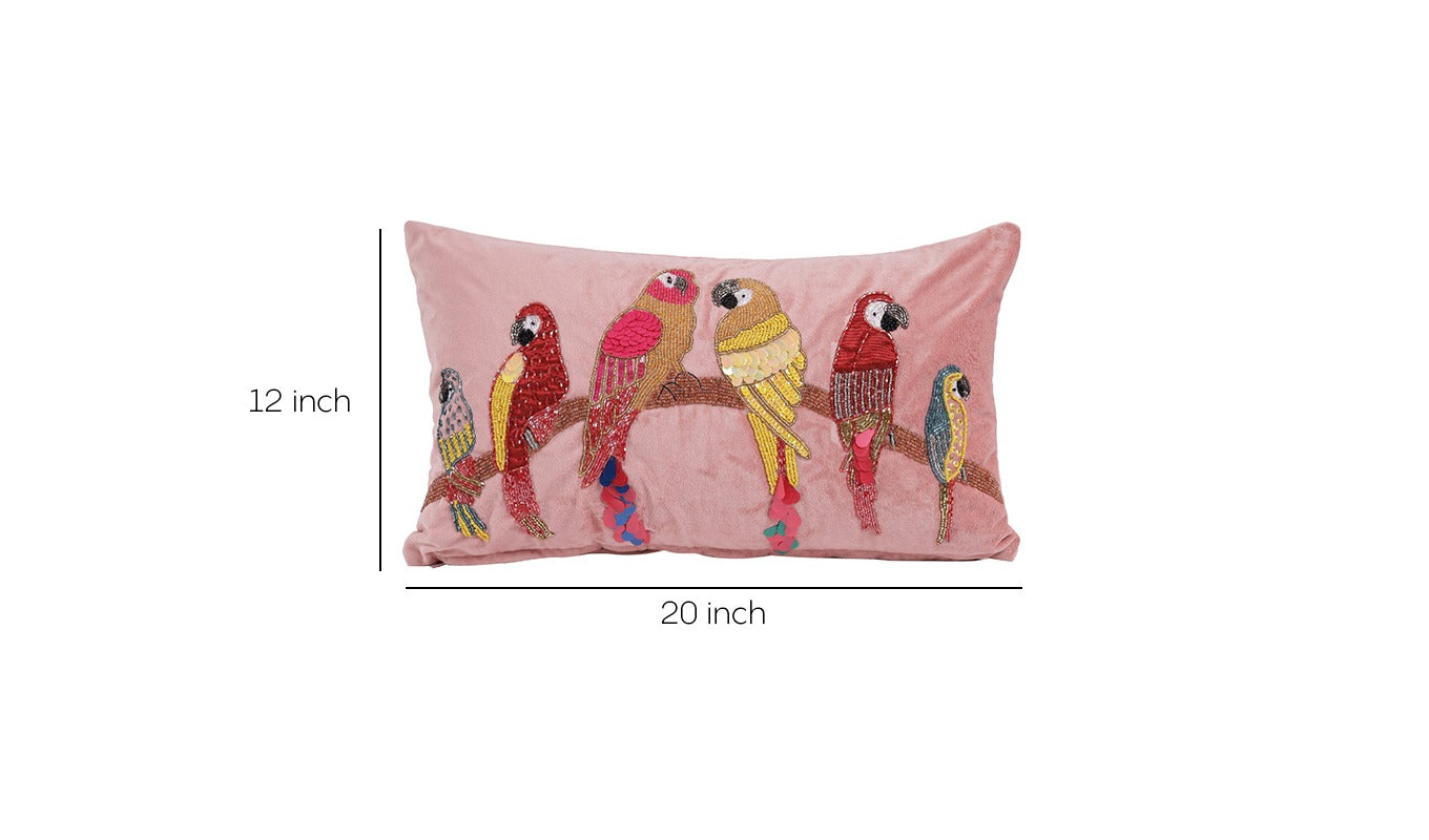 Beaded Sequin Velvet Cushion Covers - Set of 1 (20 x 12 inch, Peach)