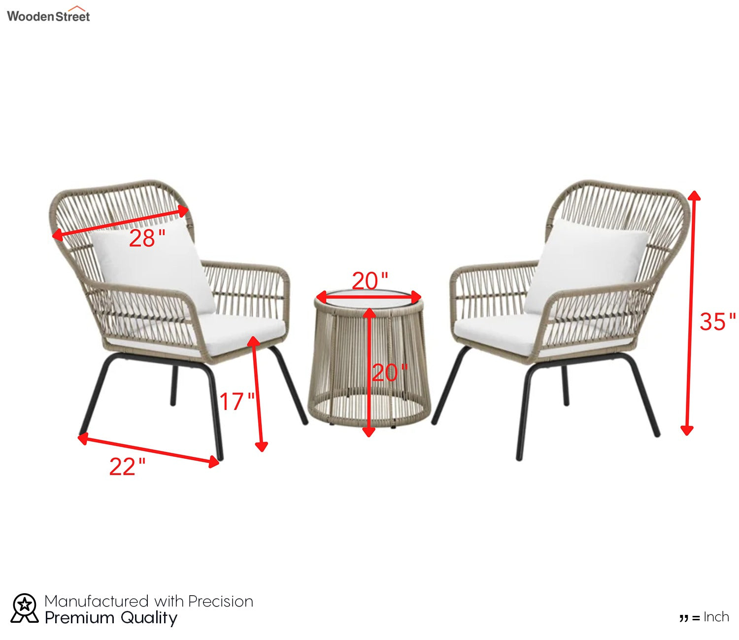 Beige Rope 2 Seater Table With Chair And off-White Cushions Balcony Set