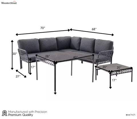 Grey Rope L Shape Sofa Set With Table And Grey Cushions