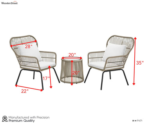 Beige Rope 2 Seater Table With Chair And off-White Cushions Balcony Set