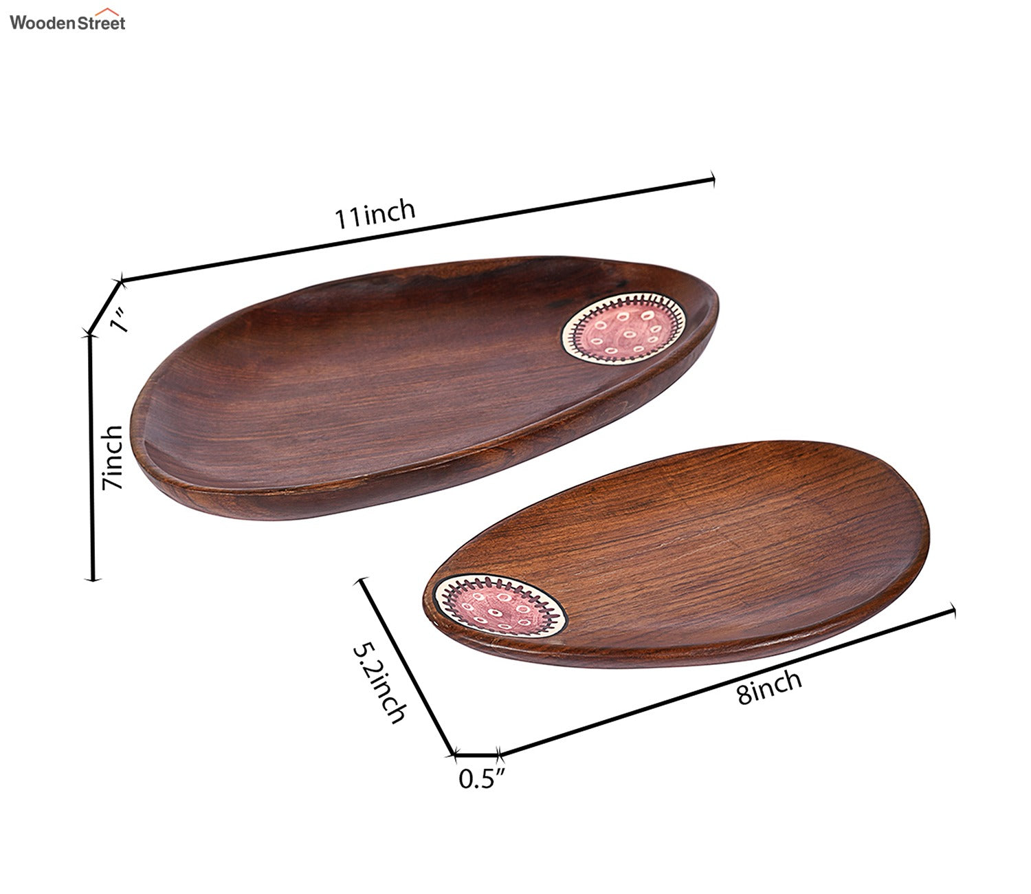 Tribal Art Wooden Platter Oval Shape Set of 2 (Handcrafted)