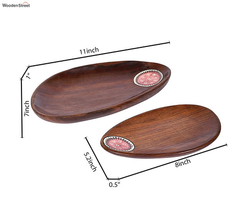 Tribal Art Wooden Platter Oval Shape Set of 2 (Handcrafted)