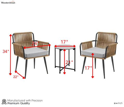 Beige Rope 2 Seater Chair With Table and Cushions Balcony Set