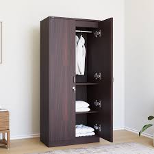 True living 2 Door Fitted Brown wardrobe Laminated Finish & PU Finish (3 Ft*2 Ft*8 Ft)
