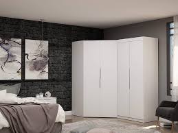 Trueliving 3 Door Corner White wardrobe in Laminates Finish with Drawers (1524MM X 609MM X 2438.4MM)