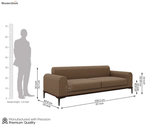 Lorenz 3 Seater Sofa (Cotton, Sand Brown)