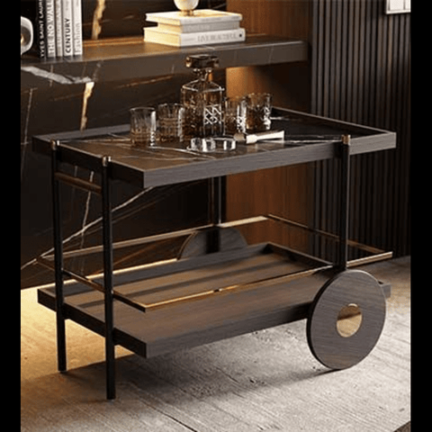 Trueliving Wood Grey  Modern Bar Trolley 62.5D x 42.5W x 82.5H Centimeters