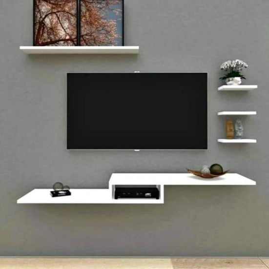 Trueliving Wall-Mounted livingroom Tv Unit with Shelf & Drawers 137.2 L x 33 W x 109.2 H