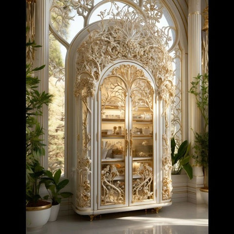 Trueliving White Vintage Look Crockery Cabinet 43.2D x 101.6W x 172.7H Centimeters