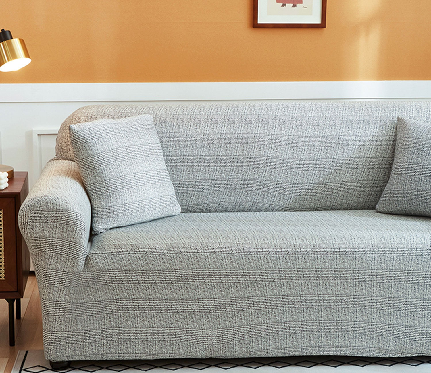 Hester Classic Textured Solid Colored Polyester Spandex 2 Seater Sofa Cover (Grey)