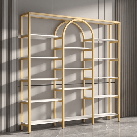 Trueliving White+Yellow Cosmetic shelves retail store cosmetic display rack with cabinet  L60*W30*H182 CM