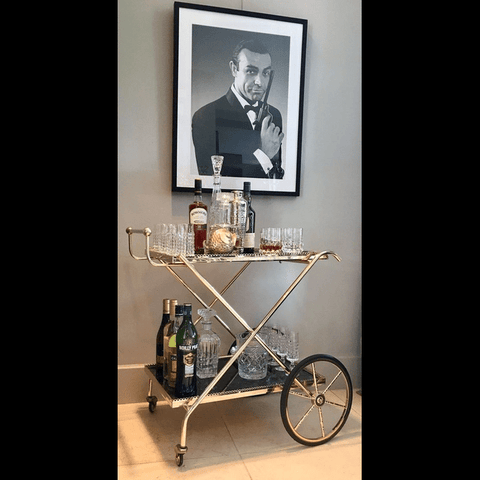 Trueliving Vintage Golden Metal Bar Trolley 62.5D x 42.5W x 82.5H Centimeters