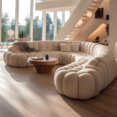 Trueliving Modern Light Seven Seater Sofa Linen Finish 1.77D x 3.6W x 0.84H Meters